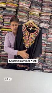 Black Kashmiri Embroidered Stretchable Kurti – 3XL to 5XL