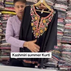 Black Kashmiri Embroidered Stretchable Kurti – 3XL to 5XL