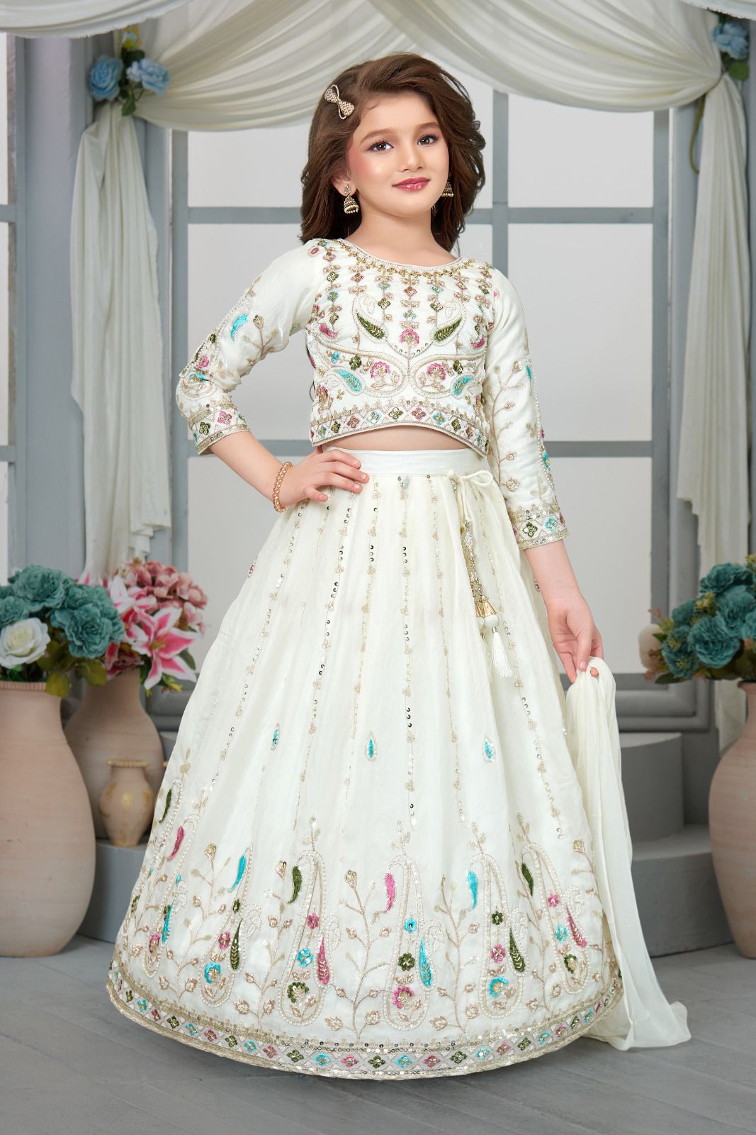 Beautiful Party Wear Lehenga for Girls with Embroidery Work (4 to 14 Years) - Image 2