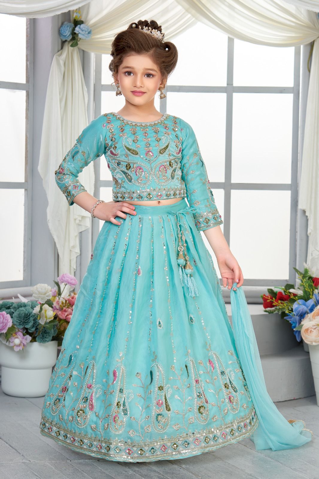 Beautiful Party Wear Lehenga for Girls with Embroidery Work (4 to 14 Years) - Image 3